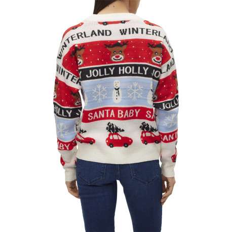 Pull multicolore à imprimé Noël à coupe droite, col rond et à manches longues - Image 2