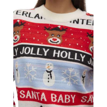 Pull multicolore à imprimé Noël à coupe droite, col rond et à manches longues - Image 3