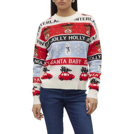 Pull multicolore à imprimé Noël à coupe droite, col rond et à manches longues - Image 4