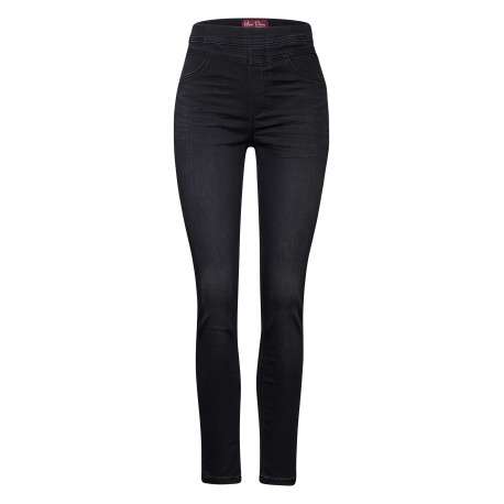 Jean anthracite uni à coupe slim et taille élastiquées avec fausses poches