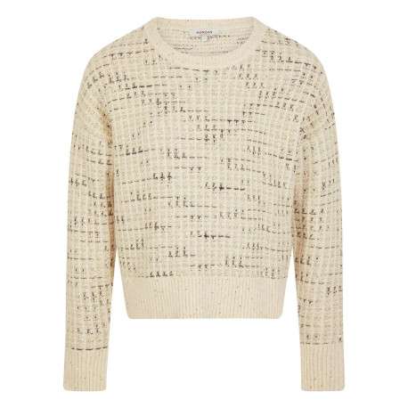 Pull écru uni avec une coupe droite à col rond et des manches longues