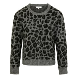 Pull gris imprimé léopard avec une coupe droite et des manches longues