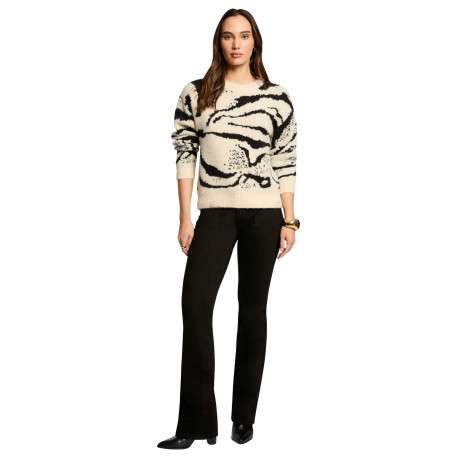 Pull beige imprimé avec une coupe droite à col rond et des manches longues - Image 2