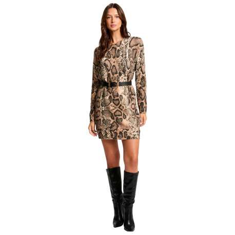 Robe courte beige imprimé python avec une coupe droite à col rond - Image 2