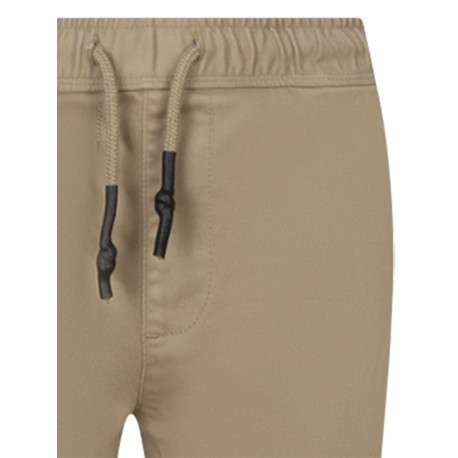 Pantalon en coton mélangé beige uni avec une coupe droite et des poches - Image 3