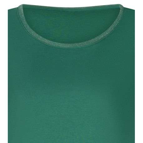 T-shirt vert uni avec une coupe droite à col rond et bijou décoratif - Image 3