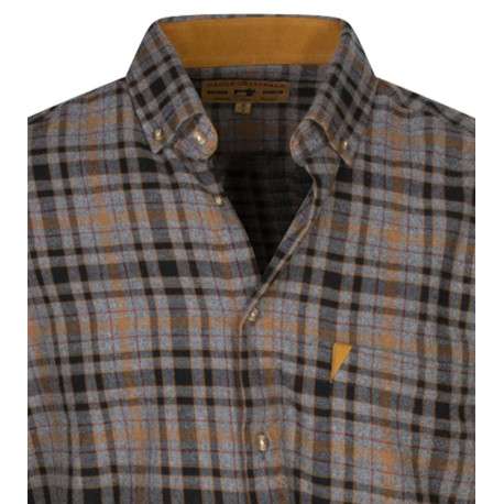 Chemise flanelle grise en coton à carreaux avec coupe droite et col boutonné - Image 3