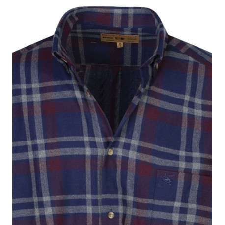 Chemise à manches longues en coton bleue marine à carreaux avec un col américain - Image 3