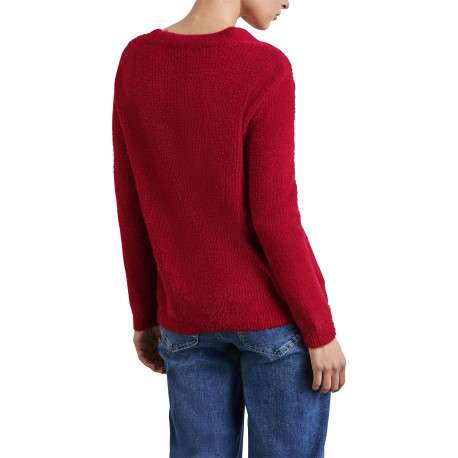Pull rouge uni à coupe droite, col v et à manches longues en poipoil - Image 2