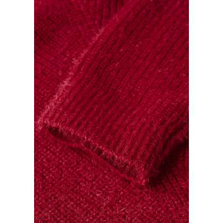Pull rouge uni à coupe droite, col v et à manches longues en poipoil - Image 3