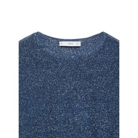 Pull bleu uni à coupe droite, col rond et à manches longues en lurex - Image 2