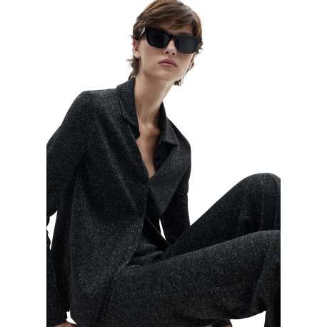 Legging anthracite en lurex avec une coupe droite et ample et taille élastiquée - Image 3