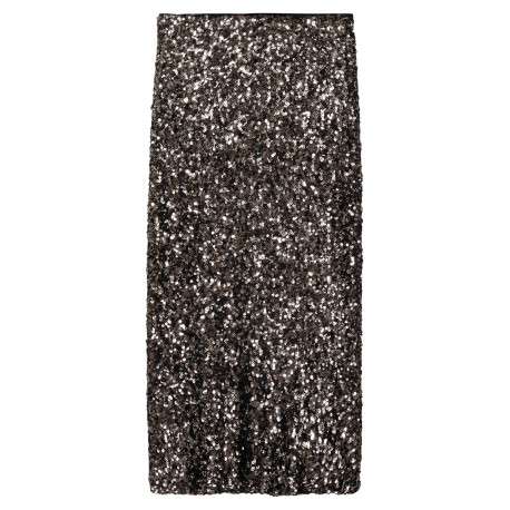 Jupe longue anthracite avec sequins all-over à coupe droite et zip