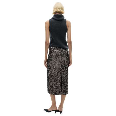 Jupe longue anthracite avec sequins all-over à coupe droite et zip - Image 2