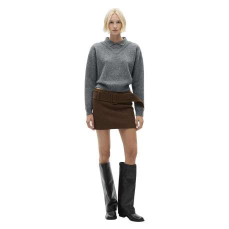 Jupe courte kaki unie à coupe mini-jupe avec ceinture et boucle ton sur ton - Image 4