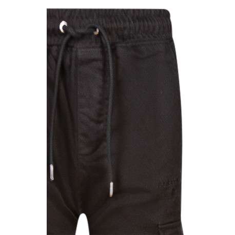 Cargo noir uni à coupe slim avec taille élastiquée et 2 poches à rabat - Image 3