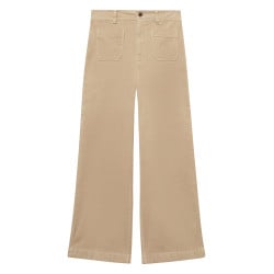 Jean en coton beige uni avec une coupe bootcut et des poches plaquées