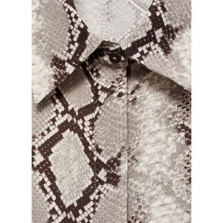 Chemisier beige à imprimé serpent droit à col français et à manches longues - Image 3