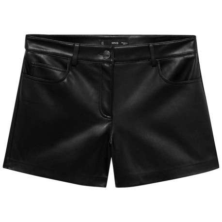 Short Chino noir uni en simili cuir, poches plaquées et passants pour ceinture