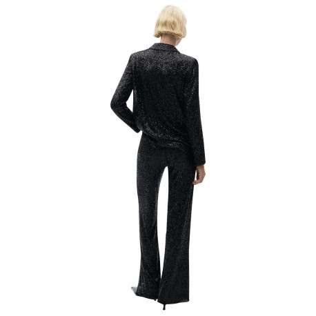 Blazer noir avec sequins à coupe droite, col à revers et à manches longues - Image 2
