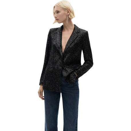 Blazer noir avec sequins à coupe droite, col à revers et à manches longues - Image 4