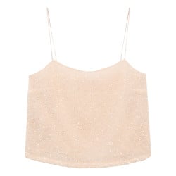 Top écru uni crop top à sequins à coupe droite, col v et à fines bretelles