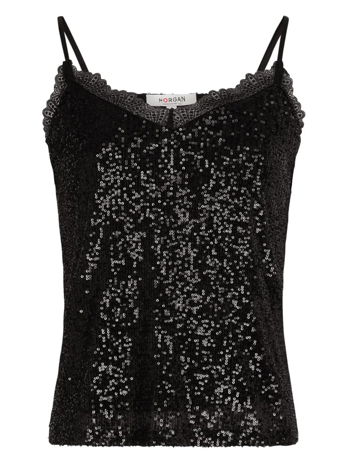 Top noir en sequins à coupe...
