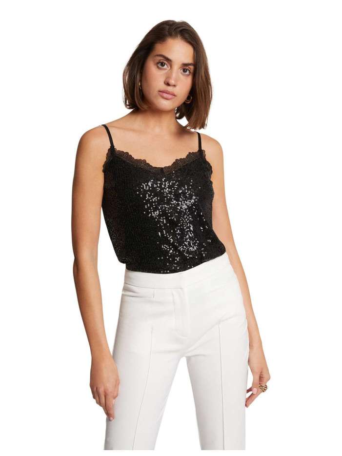 Top Noir Sans Manches à Paillettes (sequins) Morgan - Taille XS, Jamais Porté