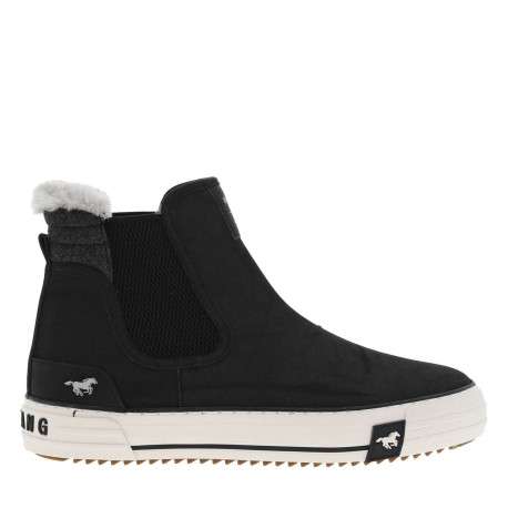 Boots noires à talon plat et à soufflets élastiqués avec col en fourrure - Image 2