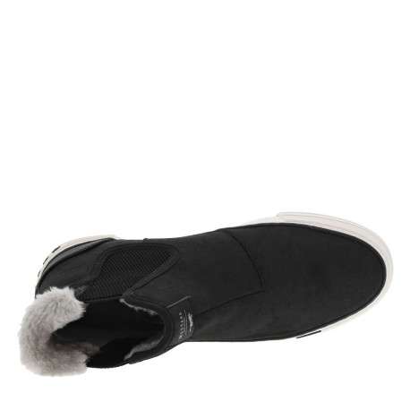 Boots noires à talon plat et à soufflets élastiqués avec col en fourrure - Image 4