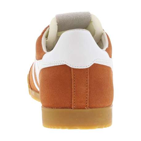 Baskets tennis orange en cuir avec lacets plats, logo doré et semelle marron - Image 6