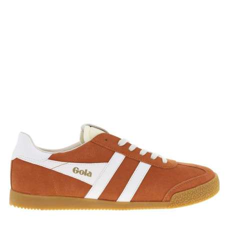Baskets tennis orange en cuir avec lacets plats, logo doré et semelle marron - Image 2