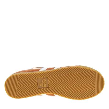 Baskets tennis orange en cuir avec lacets plats, logo doré et semelle marron - Image 5