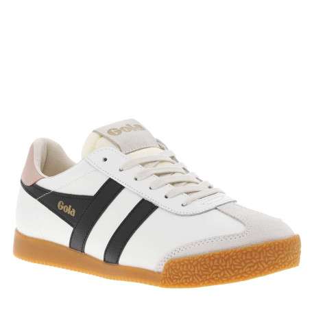 Baskets tennis blanches et noires en cuir avec semelle miel, logo doré et lacets - Image 3