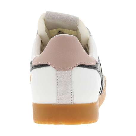 Baskets tennis blanches et noires en cuir avec semelle miel, logo doré et lacets - Image 6