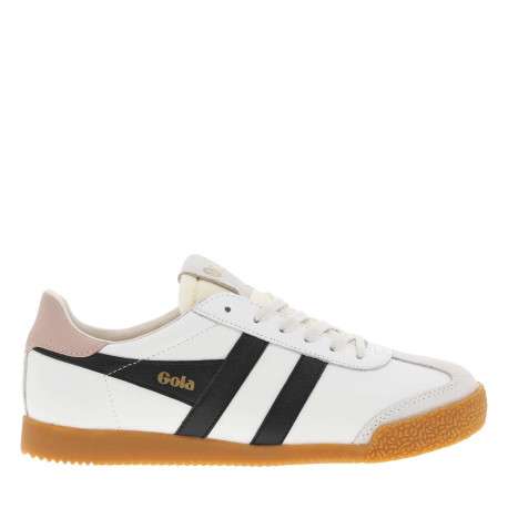 Baskets tennis blanches et noires en cuir avec semelle miel, logo doré et lacets - Image 2