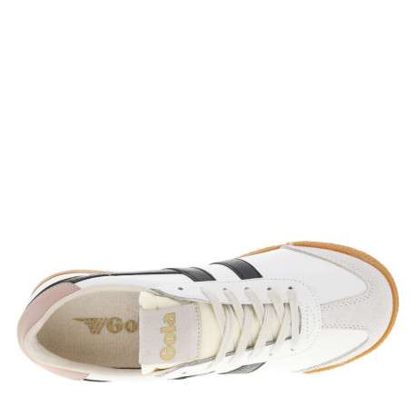 Baskets tennis blanches et noires en cuir avec semelle miel, logo doré et lacets - Image 4