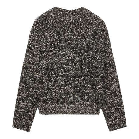 Pull gris chiné à coupe droite, col rond et à manches longues