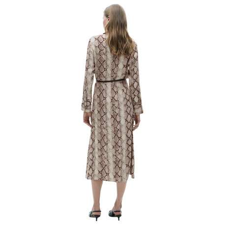 Robe longue marron à imprimé serpent droite, à col français et à manches longues - Image 2