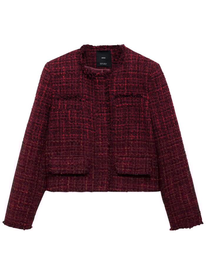 Blouson bordeaux en tweed à...