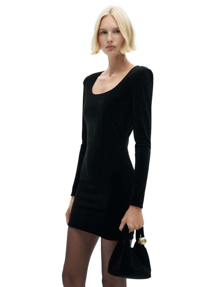 Wenrine Mini Robe Moulante Maille Manches Longues Col Carré Femme - Robe Sexy Club Et Soirée