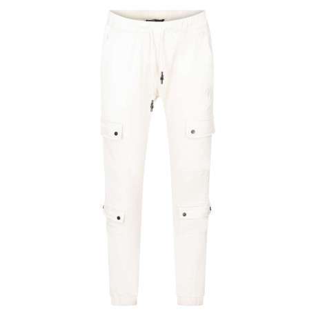 Pantalon Cargo écru uni à coupe slim avec 4 poches à rabat et logo brodé - Image 4