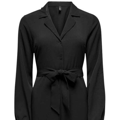 Combinaison noire unie avec une coupe droite à col v et des manches longues - Image 3