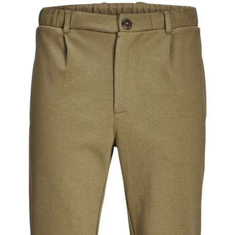 Pantalon chino en coton mélangé taupe uni à coupe slim et à taille mi-haute - Image 3