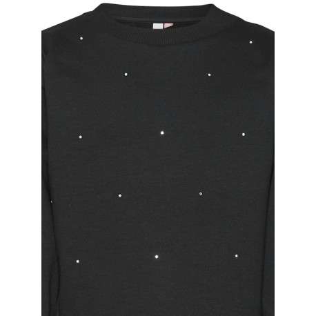 Sweat noir uni avec une coupe droite à col rond et des petites strass - Image 3