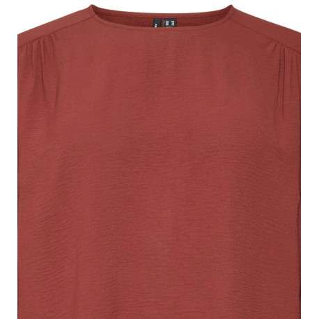 Blouse rouge brique unie dos nu avec une coupe droite un col ras du cou - Image 3