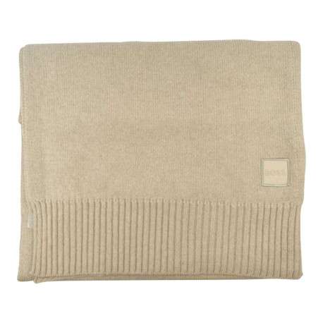 Echarpe beige unie avec étiquette de la marque ton sur ton et bord-côte