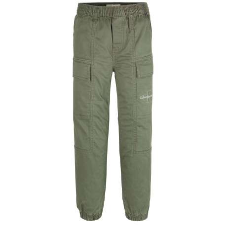Cargo en coton kaki uni à taille et ourlets élastiqués et avec une coupe slim