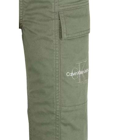 Cargo en coton kaki uni à taille et ourlets élastiqués et avec une coupe slim - Image 3