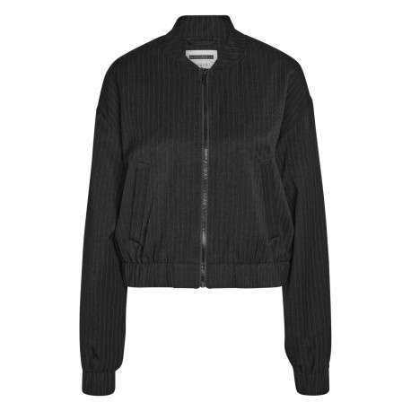 Blouson Bomber noir à coupe droite avec rayures blanches et 2 poches raglan